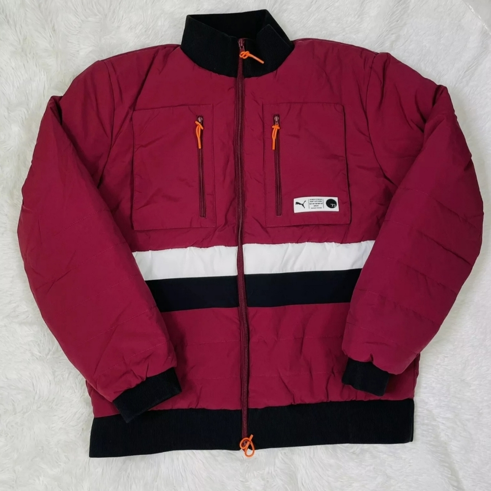 Puma Winter Parquet Quilted Puffer Men's Jacket Retro Burgundy Black Size Large